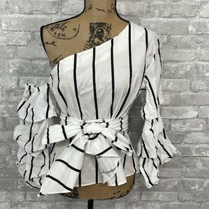 Renvy One Shoulder Stripe Belted Top